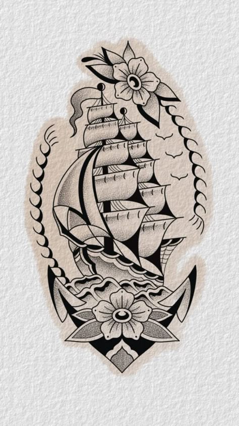 American Traditional Ship In A Bottle Tattoo, American Traditional Ship Wheel Tattoo, Old School Tattoo Lighthouse, Classic Pinup Tattoo, Girly Traditional Tattoo Flash, Ship Tattoo Forearm, Old American Tattoos, Old School Ship Tattoo, Traditional Pirate Tattoo