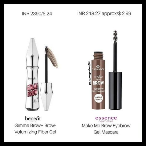 Dupe for The Benefit Gimme Brow+ Brow Volumizing Fibre Gel-Essence Make Me Brow Eyebrow Gel Mascara Essence Brow Gel, Benefit Brow Gel, Brow Benefit, Essence Make Me Brow, Gel Mascara, Benefit Gimme Brow, Benefit Brow, Gimme Brow, Fiber Mascara