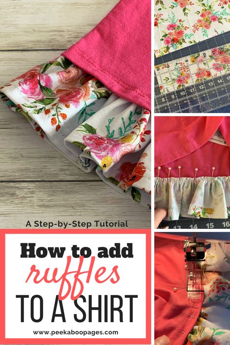 Hello! It's Stephanie from Stephie B's Designs here again with another fun tutorial. Today I'm going to show you how to add ruffles to the bottom hem of a shirt! This is such a cute Add Fabric To Shirt, How To Add A Ruffle Hem, How To Add Fabric To A Shirt, Adding Ruffles To A Tee Shirt, T Shirt Hem Ideas, How To Make Ruffle Sleeves, Diy Ruffle Sleeve, Ruffle Tutorial, How To Make Ruffles