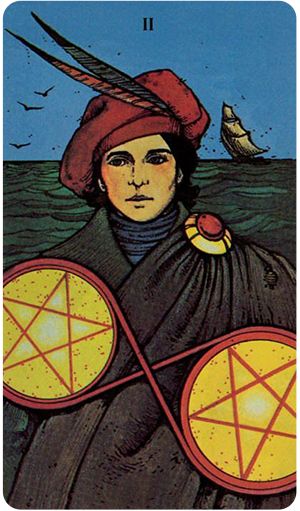 Morgan Greer Tarot, 2 Of Pentacles, Two Of Pentacles, Tarot Pentacles, Change Appearance, Tarot Decks Art, Pentacles Tarot, Rider Waite Deck, Tarot Magic