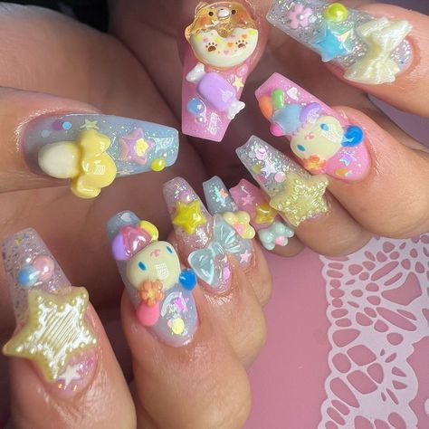 Crazy Colorful Nails, Visual Kei Nails, Kawaii Halloween Nails, Fimo Nails, Cute Kawaii Nails, Decora Nails, Kitsch Nails, Harajuku Nails, Cutesy Nails