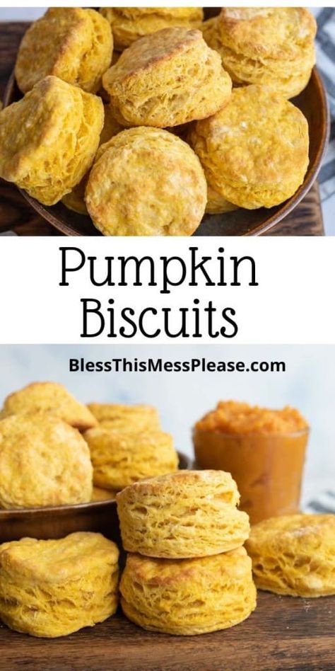 Pumpkin Biscuits Recipe, Pumpkin Biscuits, Pumpkin Puree Recipes, Light Orange Color, Cinnamon Honey Butter, Homemade Pumpkin Puree, Homemade Dinner Rolls, Butter Milk, Homemade Biscuits