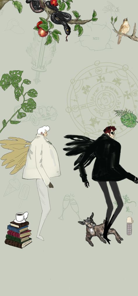 Good Omens Wallpaper Aziraphale, Crowley Aziraphale Wallpaper, Aziraphale Color Palette, Crowley And Aziraphale Wallpaper, Good Omen Wallpaper, Good Omens Matching Wallpaper, Aziracrow Wallpaper, Good Omens Phone Wallpaper, Crowley Wallpaper Good Omens