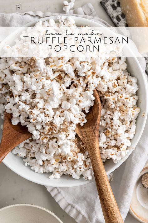 Truffle Seasoning, Gourmet Popcorn Recipes Savory, Truffle Parmesan Popcorn, Fall White Chocolate Popcorn, Puff Popcorn White Chocolate, Puffed Popcorn White Chocolate, Popcorn Recipes Savory, Gourmet Popcorn Recipes, Truffle Popcorn