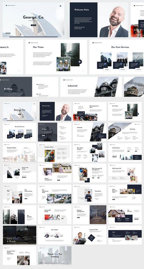 Company Presentation Template, Construction Portfolio Design, Construction Presentation Design, Construction Company Profile, Construction Presentation, Modern Powerpoint Design, Housing Interior Design, Construction Powerpoint, Housing Interior