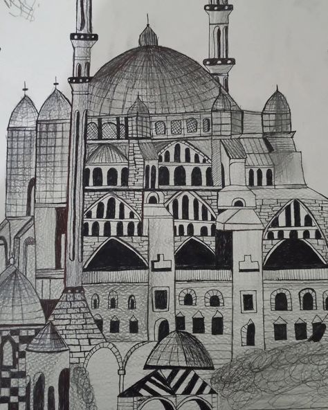 Blue Mosque Sketch, Mosque Sketch, Blue Mosque, Sketch, Blue, Art