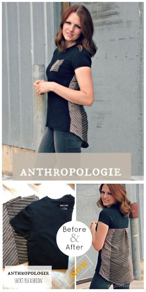 Chic T-shirt Refashion Ideas with DIY Tutorials-DIY Anthropologie Tee Shirt Refashion Tutorial Make Tshirt Larger, Altering Tshirts Diy, Tshirt Redesign, Upcycle Clothes Refashioning, Refashion Tshirt, T Shirt Refashion, Diy Anthropologie, Umgestaltete Shirts, Tshirt Refashion