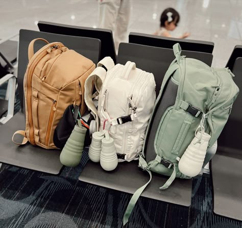 Under-seat, carry-on bags for air travel with kids Disney Carry On, Carry On Backpack Packing, One Backpack Travel, Traveling With Backpack Only, How To Pack A Travel Backpack, Traveling With A Backpack, Packing Backpack Carry On, Trip Bags Aesthetic, Airport Backpack Essentials