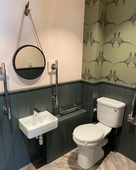 Shiplap Board And Batten, Understairs Toilet, Small Downstairs Toilet, White Wood Paneling, Dark Green Bathrooms, Cloakroom Toilet, Downstairs Cloakroom, Toilet Room Decor, Bathroom Paneling