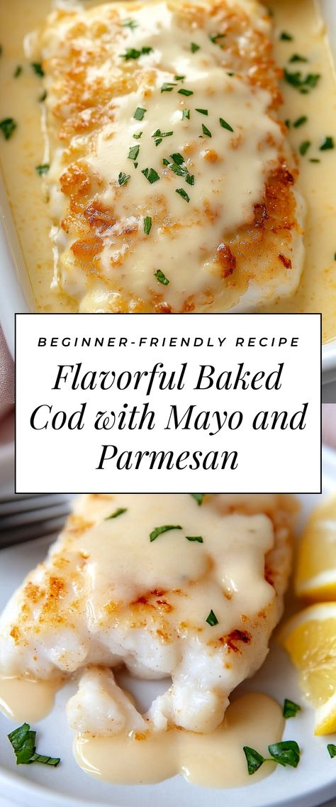 Image for Flavorful Baked Cod with Mayo and Parmesan Cod And Salmon Recipes, Cod With Crab Topping, Fish With Mayo And Parmesan, Fresh Cod Recipes Baked Fish, Parmesan Cream Sauce For Fish, Keto Fish Dinner Recipes, Weight Watcher Cod Fish Recipes, Mayo Baked Fish, Recipes With Cod Fish