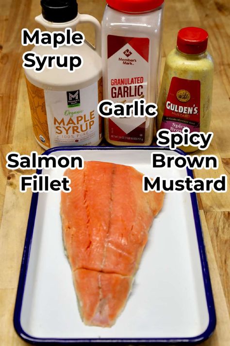 Maple Mustard Salmon is a quick dinner that is full of flavor for a quick weeknight dinner. This 4 ingredient recipe is lighter option that can be grilled or baked. Salmon Maple Syrup, Maple Mustard Salmon, Salmon Skillet, Grilled Catfish, Salmon Grilled, Oven Roasted Salmon, Grilled Fish Tacos, Flaked Salmon, Grilled Taco