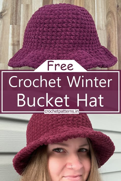 Crochet Bucket Hat Bulky Yarn, Winter Bucket Hat Crochet, Crochet Beanies For Women Free Pattern, Crochet Winter Bucket Hat, Crochet Bucket Hats Free Pattern Easy, Crocheted Bucket Hat Free Pattern, Free Bucket Hat Crochet Pattern, Crochet Bucket Hats Free Pattern, How To Crochet A Bucket Hat