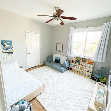 🛏️Montessori Toddler Bedroom🛏️ Finally sharing B’s room! Will you save this 📥 for Monti bedroom inspo? Elements of B’s Monti Toddler… | Instagram Toddler Room For Boy And Girl, Toddler Boy Room With Floor Bed, Toddler Room With Floor Bed, Floor Bed Toddler Room, Simple Montessori Bedroom, Toddler Safe Bedroom, One Year Old Bedroom Ideas, Toddler Room Floor Bed, One Year Old Room Ideas Boys