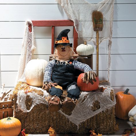 Stuff-a-Scarecrow+-+OrientalTrading.com Fall Entryway Decor Outdoor, Scarecrow Decorations, Church Halloween, Scarecrow Halloween, Vbs 2023, Fall Deco, Halloween Party Supplies, Easy Diy Halloween, Front Porch Decorating