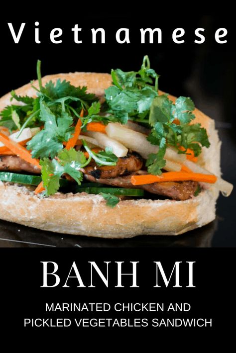 Banh Mi Recipe - One of the best sandwiches you will ever make, a Vietnamese specialty. The French baguette with the sweet, salty, spicy flavours and fresh herbs. #Banhmi #Recipes Bhan Mi, Banh Mi Recipe, Vietnamese Banh Mi, Lao Food, Banh Mi Sandwich, Bahn Mi, Filipino Recipe, Best Sandwiches, Grilled Chicken Thighs