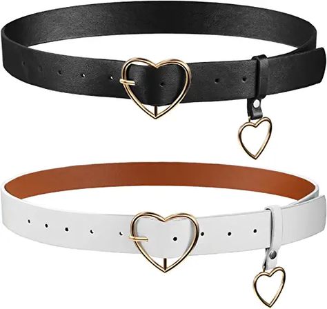 SATINIOR Heart-Shaped Belt 2 Pieces PU Leather Cute Belt Metal Buckle Belts for Women Soft Black Alt Belt for Girls Dress Jeans (Medium), Black, White at Amazon Women’s Clothing store Alt Belt, Leather Belts For Women, Black Alt, Cute Belt, Girls Belts, Dress Jeans, Womens Fashion Jeans, Branded Belts, Metal Belt