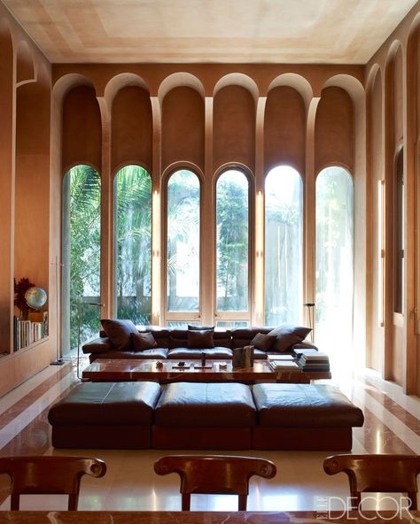 loveisspeed.......: CONCRETE POETRY: RICARDO BOFILL ARCHITECTURE The acclaimed Spanish architect Ricardo Bofill rescues an abandoned cement factory to serve as his home and headquarters.. Leather Couches, Mary Immaculate, Indochine Style, Ricardo Bofill, Mid Century Modern Living, Mid Century Modern Living Room, Architectural Details, A Living Room, Home Fashion