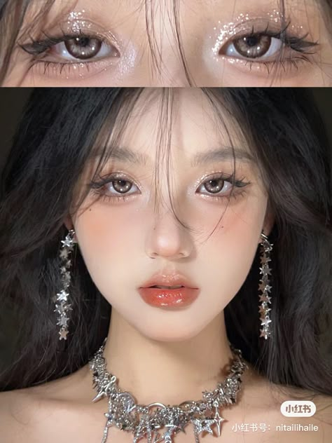 Douyin Makeup Look, Coquette Wardrobe, Sparkling Makeup, Korean Beauty Makeup, Asian Makeup Tutorials, Angel Makeup, Makeup Inspired, Douyin Makeup, Makeup Face Charts