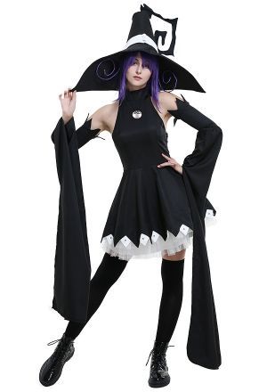 The witch dress provides with very comfortable wearing feel. Suitable for Halloween activities and theme party activities.Be the gift for Christmas Day or Dance Party. Blair Cosplay, Soul Eater Blair, Turtleneck Dress Sleeveless, Black Soul, Witch Cosplay, Witch Dress, Black Witch, Male Cosplay, Over The Knee Socks