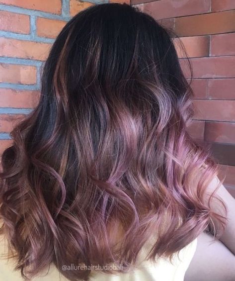 Allure Hair Studio Bali on Instagram: "One of the hottest looks for hair is to combine multiple tones to create a new shade. . And the latest look is here a gorgeous chocolate mauve balayage, which combines deep brunette shades and rich pinks / lavender. . Allure Hair Studio Bali @plazarenon 1st Floor Jl.Raya Puputan Niti Mandala Denpasar Bali. Call : 0361.8421.578 Wa : 0878.6183.8485 www.allurehairstudiobali.com . Opening Hours : Monday - Thursday : 10.00 - 22.00 Friday - Saturday : 10.00 - 23 Mauve Hair Highlights, Brown Hair With Mauve Highlights, Subtle Pink Balayage Brunette, Mauve Balayage, Chocolate Mauve Balayage, Dark Hair With Mauve Highlights, Muted Pink Brown Hair, Chocolate Mauve Hair, Deep Brunette