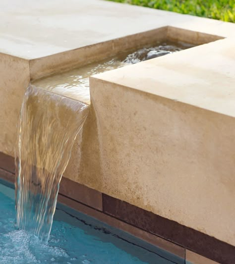 Boulder Water Feature Highlights this D Magazine Most Beautiful Home Water Features In Pool, Boulder Water Feature, Pool Waterfall Ideas, Swimming Pool Fountains, Swimming Pool Waterfall, Island Pool, Teak Deck, Simple Pool, Patio Remodel