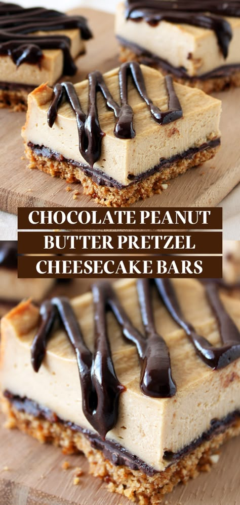 Take 5 Cheesecake, Peanut Butter Cheesecake With Pretzel Crust, Pretzel Crust Cheesecake Recipes, Pretzels Recipe Dessert, Best Peanut Butter Dessert Recipes, Desserts Made With Pretzels, Dessert To Bake, Dessert Recipes With Pretzels, Chocolate Pb Desserts