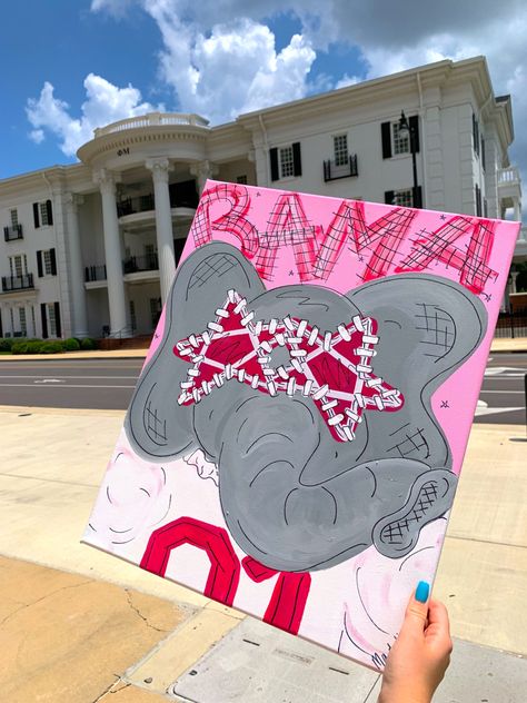 Alabama Paintings On Canvas, Bama Painting Canvases, Alabama Canvas Painting, Preppy Painted Canvas, University Of Alabama Painting, Alabama Preppy Painting, College Dorm Art Canvases, Dorm Room Paintings Canvases, Dorm Art Canvases