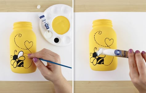 Bee Diy Craft, Bee Mason Jars, Closet Paint, Bee Hives Diy, Bee Template, Bee Hive Craft, Honey Bee Decor, Diy Glass Bottle Crafts, Jar Art