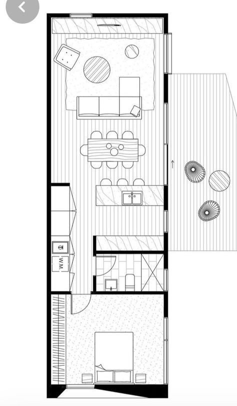 Studio House Ideas, Simple Tiny House Design, Tiny Flat Ideas, House Design Cozy, Simple Tiny House, 12x24 Tiny House, Cozy Home Ideas, Floor Plans House, Narrow House Designs