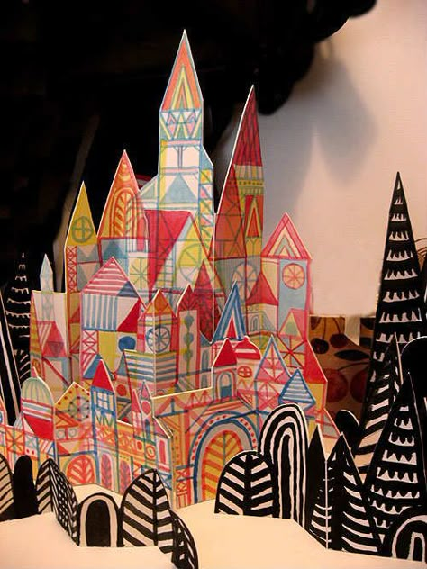 Paper Castle, Cardboard Castle, Crystal City, Paper Sculptures, Paper City, Cardboard Art, Brown Paper Bag, Collaborative Art, Middle School Art