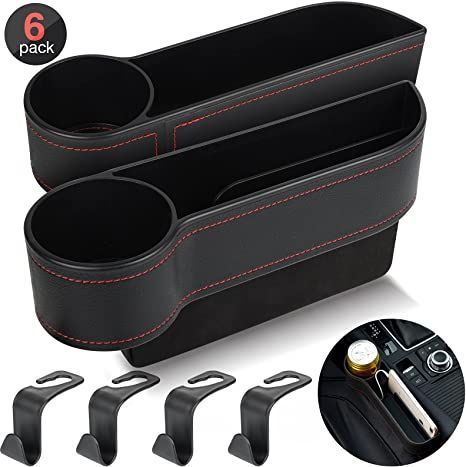 2 Set Car Seat Gap Organizer, Car Gap Filler Storage Boxes for Front Seat Console Side Pocket Bags with Cup Holder 4 Hooks, Coins Organizer Automotive Trays Box for Key Cards Wallets, PU Leather Black Car Storage Box, Jeep Wrangler Accessories, Car Seat Organizer, Wrangler Accessories, Packing Car, Leather Car Seats, Car Interior Decor, Car Gadgets, Premium Cars