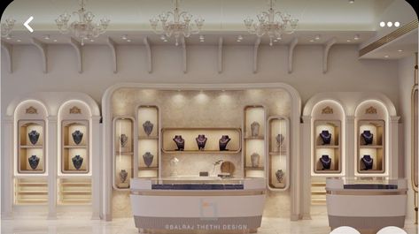 Jewellery Showroom Elevation, Modern Jewellery Shop Interior Design, Jewellery Shop Display Design, Jwellary Shop Interior Design Luxury, Luxury Retail Store Interior Design, Gold Store Design, Gold Jewelry Shop Interior Design, Ceiling Paneling Ideas, Jewellery Showroom Interiors Jewelry Shop