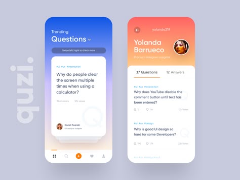 Quzi  - Question Answer App Ui by vijay verma Quiz App Ui Design, Mobile App Ui Design Inspiration, Vijay Verma, Question Design, Ui Design Mobile, Card Ui, Quiz Design, App Interface Design, Mobile Ui Design