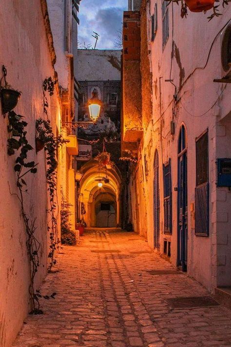 .. another walk within another old quarter, in the very of heart of Tunis #oldTown, by #night, captured by Sirine Sfar, #Tunisia. #Peace! Tunisia Aesthetic, Out Of Africa, Carthage, Angel Numbers, African Culture, Street Signs, Travel Diary, Ancient Cities, North Africa