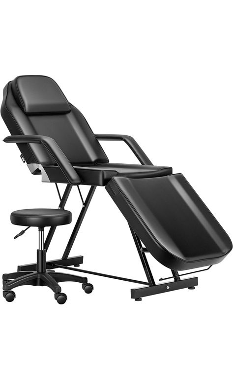 VIVOHOME 2 in 1 Adjustable Massage Table Tattoo Chair with Spa Stool, Facial Bed for Barber Beauty Salon Clinic Lash Shop, Black Table Tattoo, Spa Stool, Tattoo Table, Artist Chair, Tattoo Chair, Facial Bed, Brow Tattoo, Brow Artist, Massage Table