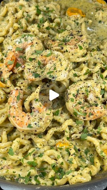 Chef Chuck Kerber on Instagram: "Pesto Shrimp with Fusilli and Garden Tomatoes

Ingredients:

1 pound 13-15 shrimp, peeled and deveined
2 cups multi-colored cherry tomatoes

1 pound fusilli Col Buco pasta, cooked

For the pesto

Ingredients:

4 cups fresh basil
1/4 cup minced garlic
2 cups pine nuts
1 cup good quality extra virgin olive oil
2 cups freshly grated parmigiano reggiano
Zest of 1 l lemon
Juice of 1 lemon
1 teaspoon Kosher or sea salt
1 tablespoon fresh-cracked black pepper

Directions:

Place all of the ingredients in a food processor and blend until smooth.  Reserve.

For the sauce

Ingredients:

1/2 cup cubed butter
1/4 cup minced garlic
1/2 cup chopped shallots
1/2 cup white wine (I used pinot Grigio)
1 cup prepared basil pesto
2 cups heavy cream

Directions:

Place a large Garden Tomato Recipes, Pesto Ingredients, Pesto Shrimp, Garden Tomatoes, Pasta Making, Tomato Garden, Basil Pesto, Pinot Grigio, Parmigiano Reggiano