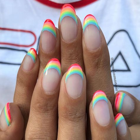 Rainbow Nail Art Designs, Nails Rainbow, French Tip Manicure, Lemon Nails, Rainbow Nails Design, Rainbow Nail Art, Nagellack Trends, French Tip Nail Designs, Colorful Nail