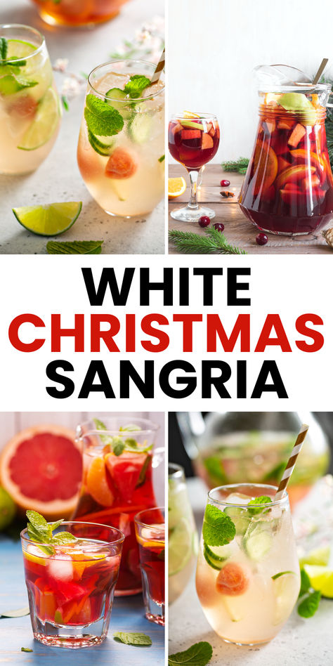 Celebrate the holidays with this low-calorie White Christmas Sangria! Combining Pinot Grigio and fruit-infused rum, this festive drink is perfect for holiday gatherings while keeping the sugar in check. Christmas White Wine Sangria, White Sangria Recipe Christmas, White Sangria Christmas, Christmas White Sangria, Sparkling Sangria Recipes, Pinot Grigio Drinks, Low Calorie Holiday Drinks, White Christmas Sangria Recipe, Best White Sangria Recipe