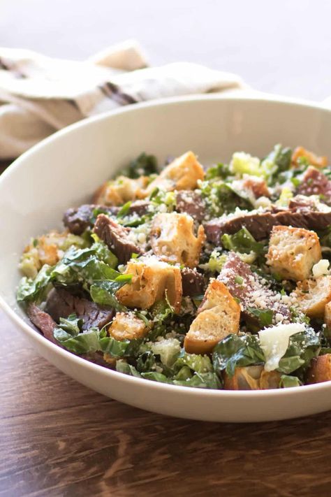 Steak Ceasar Salad Recipe, Steak Caesar Salad Recipe, Steak Caesar Salad, Steak Ceasar Salad, Friendsgiving 2023, Main Dish Salad Recipes, Creamy Caesar Dressing, College Meal, Steak Salad Recipe