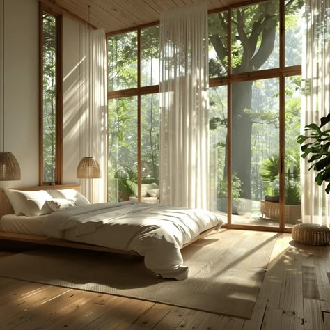 Large Cozy Bedroom Ideas, Apartment With Natural Light, Feng Shui Aesthetic, Natural Lighting Home, Adobe Bedroom, Bedroom Ideas Nature, Bedroom Natural Light, Bedroom With Large Windows, Feng Shui Bedroom Ideas