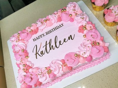 Birthday Cake Square, Rectangle Birthday Cake Ideas For Women, Pink Birthday Sheet Cake For Women, Pink Square Cake, Pink Sheet Cake Birthday, Girly Sheet Cake Birthdays, Pink Square Cake Birthday, Purple Birthday Cake Rectangle, Square Birthday Cake