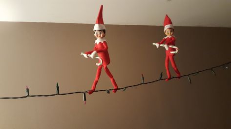 Tightrope Walking, Elf Antics, On The Shelf, The Elf, Elf On The Shelf, Elf, Walking, Holiday Decor