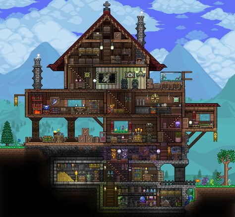 Terraria house Terraria Castle, Terraria Memes, Terraria Game, Terraria Tips, Terrarium Base, Garage Storage Plans, Terraria House Ideas, Terraria House Design, Terraria House