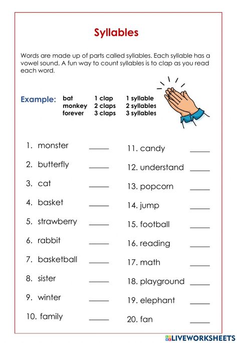 Spellings Worksheet For Grade 4, Syllables Worksheet Grade 3, Syllable Worksheet For Grade 1, Two Syllable Words Activities, Vcv Syllable Activities, Syllables Worksheets For Kindergarten, Syllabication Worksheets, What Is A Syllable, Syllables Worksheet