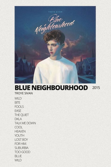 Blue Neighborhood - Troye Sivan Troye Sivan Tattoo, Troye Sivan Album, Troye Sivan Lyrics, Troye Sivan Blue Neighbourhood, Blue Neighborhood, Troye Sivan Songs, Album Polaroid Poster, Blue Neighbourhood, Lyrics Tattoo