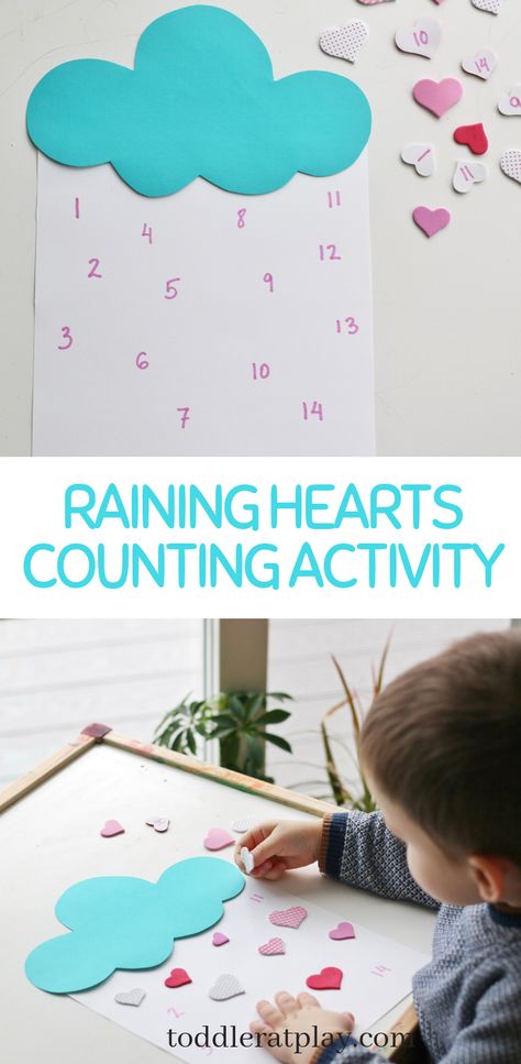 Raining Hearts Counting Activity - Toddler at Play Raining Hearts, Homeschooling Activities, Orange Room, Number Activity, Activities Kindergarten, Activity For Toddlers, Counting Activity, Busy Activities, Learn Numbers