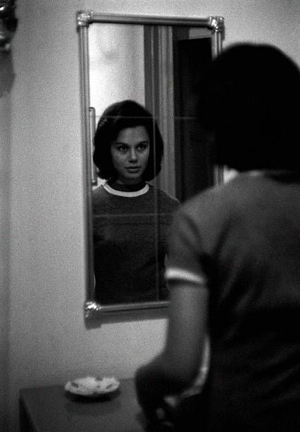 Looking Into A Mirror Photography, Eyes In Mirror, Looking In Bathroom Mirror Reference, Reflection In A Mirror, Painting Of Mirror Reflection, Reflection In Mirror Photography, Someone Looking Into A Mirror Reference, Woman Standing In Front Of Mirror, Woman Staring Into Mirror