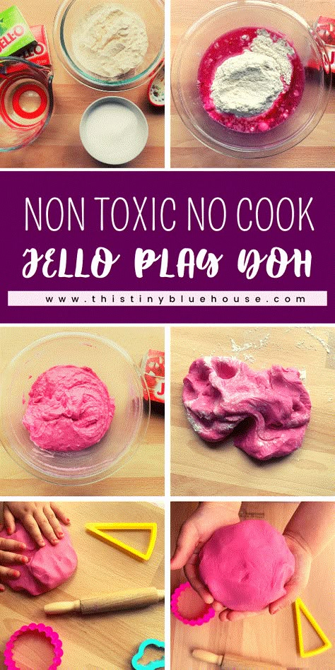 No Cook Playdoh, Jello Play Dough, Edible Playdoh, Diy Play Doh, Cooked Playdough, Edible Playdough, Diy Playdough, Homemade Playdough Recipe, No Cook