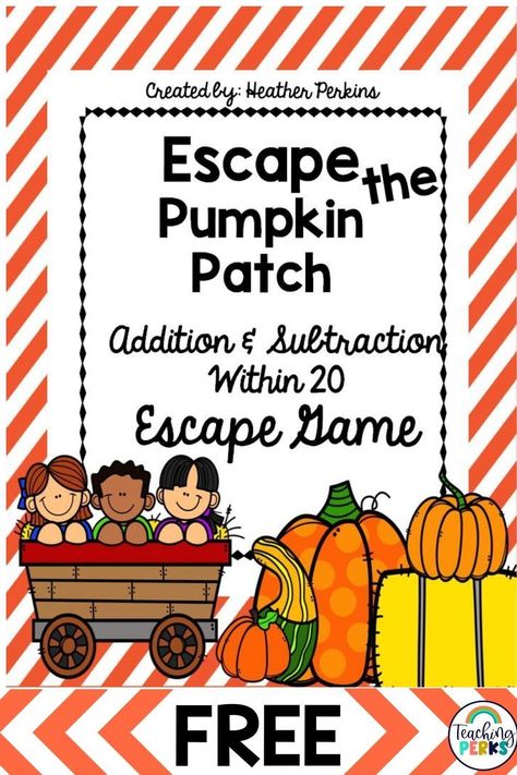 This addition and subtraction escape room will be a great way to help students master basic facts. Using addition games and first grade subtraction activities are a must to keep students engaged and motivated. What better way to motivate students to learn than by using whole group math games for first grade. This blog post has a free fall themed addition and subtraction escape game plus STEM challenge. 1st Grade Addition And Subtraction, 2nd Grade Addition, 1st Grade Addition, Addition And Subtraction Strategies, Addition And Subtraction Games, Halloween Math Games, Fall Math Activities, Thanksgiving Math Activities, Halloween Math Activities