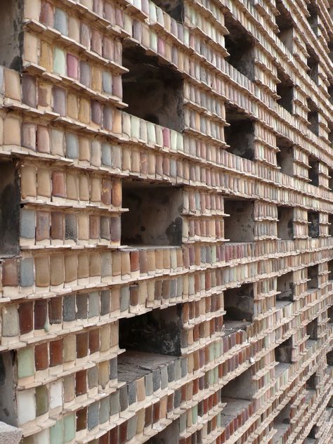 Wang Shu took inspiration for the Ceramic House from an ink stone and his friend's porcelain forms. Wang Shu, Facades, Facade Material, Ningbo, Chinese Architecture, Ceramic Houses, Beautiful Tile, Brick And Stone, Brickwork